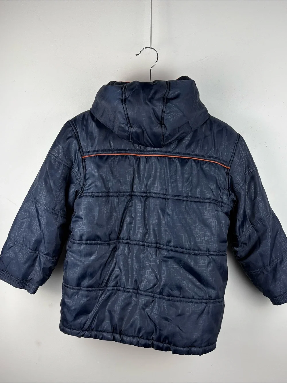 Nike Boys' Hooded Navy Puffer Winter Jacket Orange Fleece Lined Size 7 Warm Coat